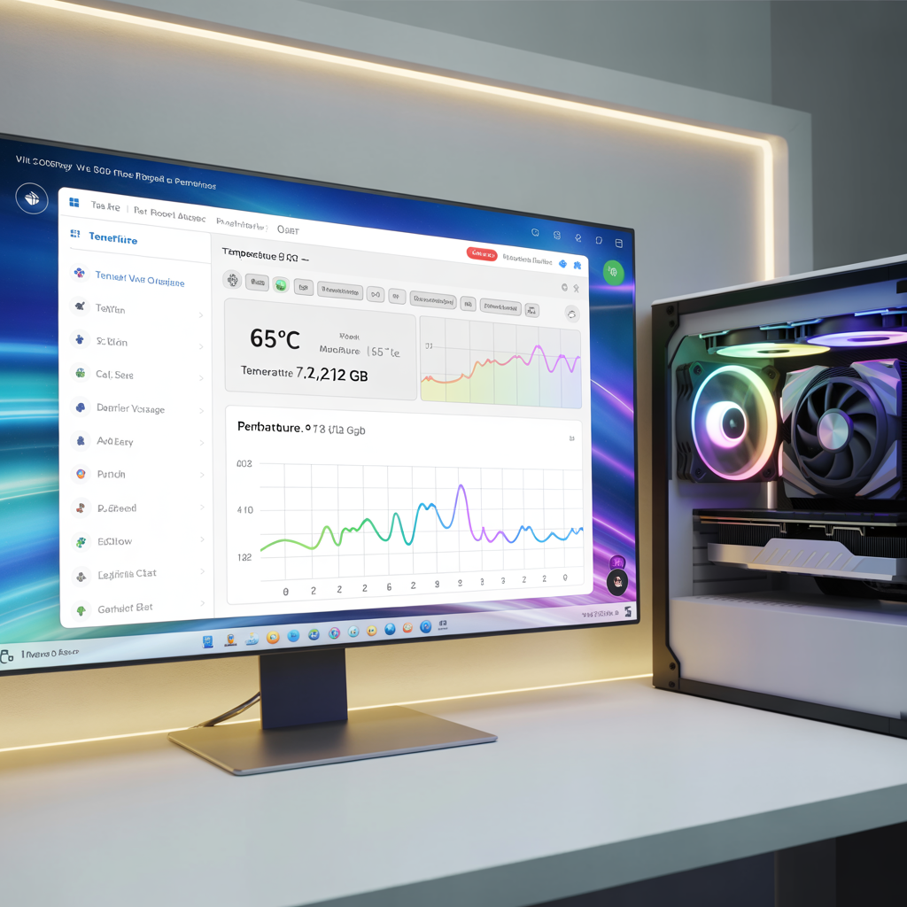 Windows Task Manager showing GPU performance metrics including temperature, memory usage, and load for GPU health testing